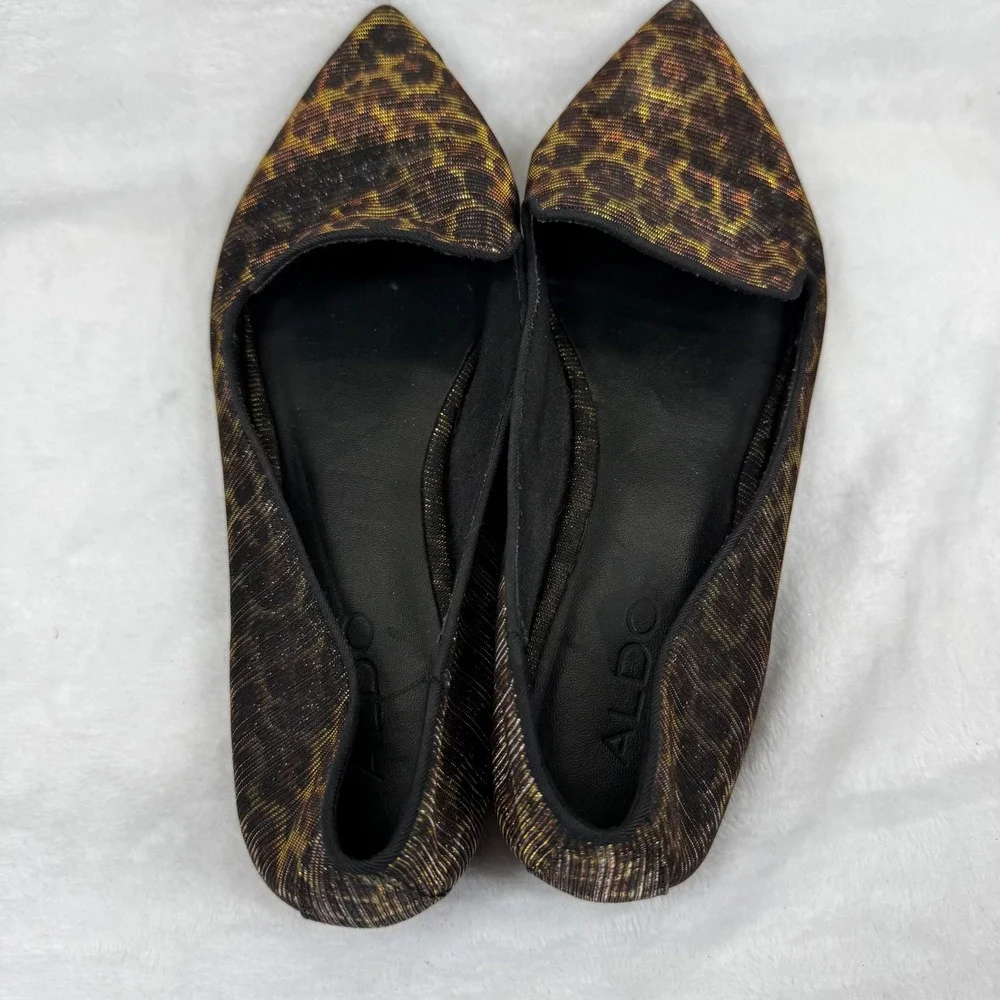 ALDO Leopard Print Metallic Pointed Toe Flats‎ Gold Bronze Size 9 Womens
